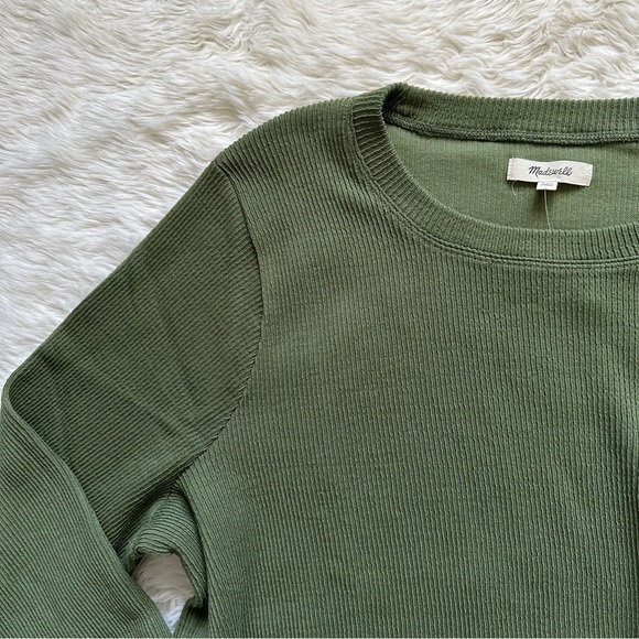 Madewell Top Elwood Knot Front Long Sleeve Jacquard Palm Tree Green XXL NWOT - Picture 7 of 13